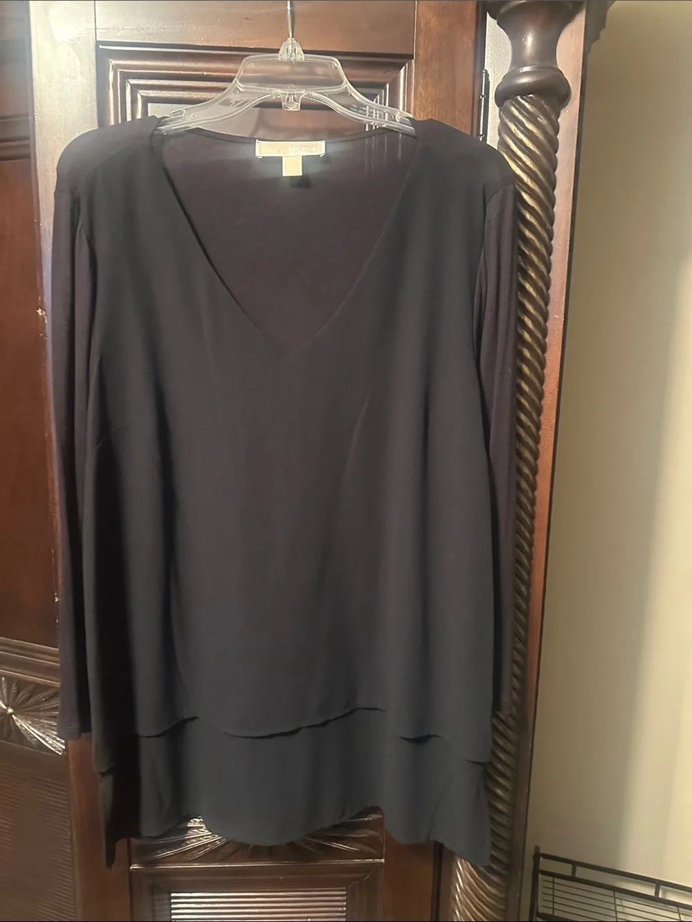 Michael Kors Black V-Neck Layered Long-Sleeve Tunic